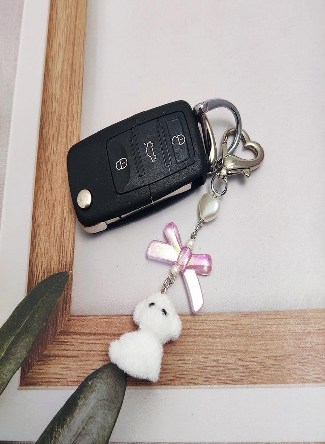 Nalefow Cute Dog Keychain Fuzzy Dog Puppy Decor Keychain Aesthetic Y2K Purse Bag Charm Stylish Dog Pendant Keychains Accessories (White) - Image 5